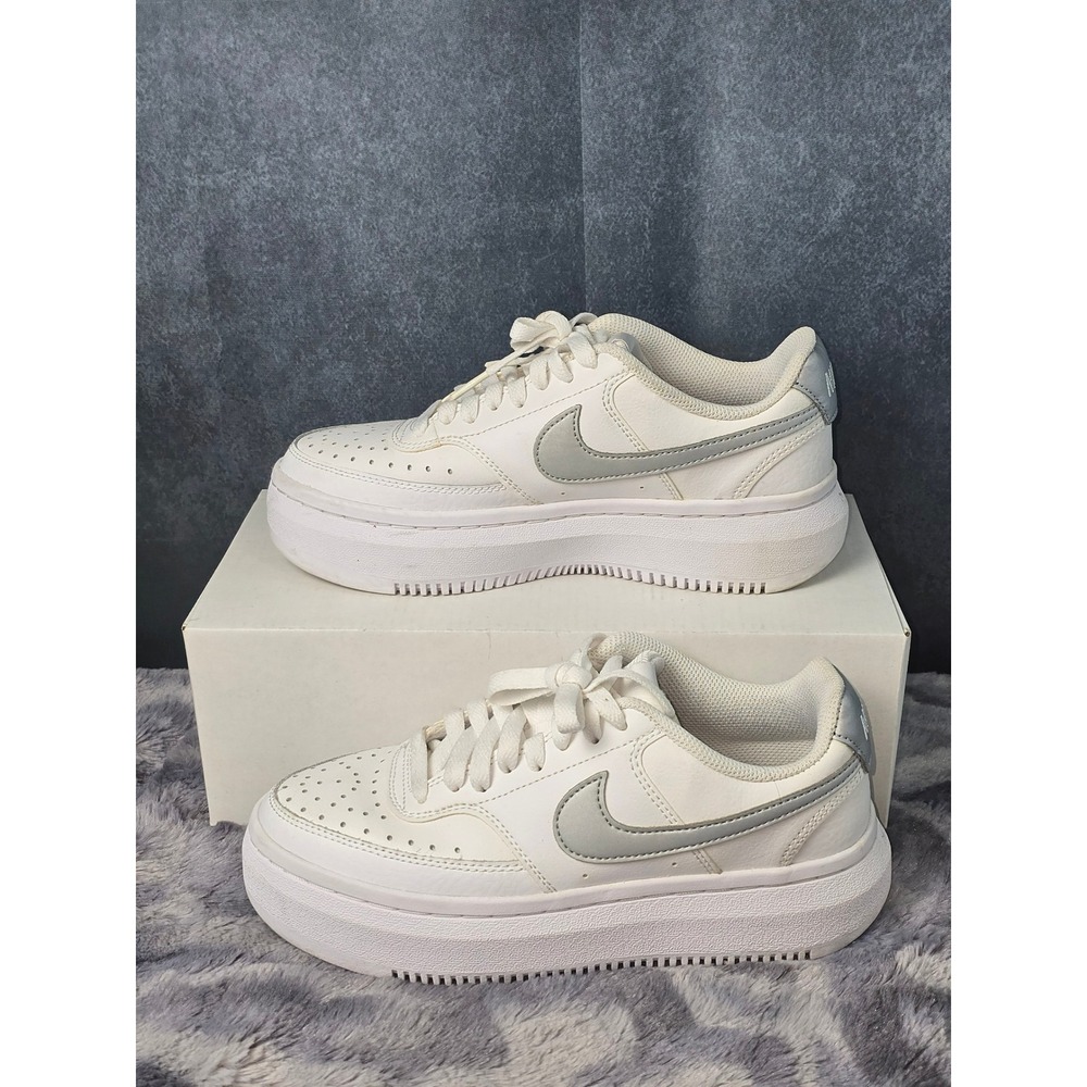 Nike Court Vision Alta White Metallic‎ Silver Platform Sneakers Womens 7
